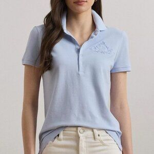 NWT! Sz S, Spring Light Blue, Floral Logo Cotton Piqué Cotton Piqué Polo Shirt